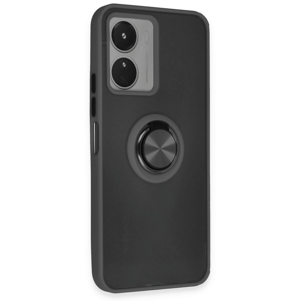 Vivo Y16 Kılıf Montreal Yüzüklü Silikon Kapak - Siyah Vivo Y16 Kılıf Montreal Yüzüklü Silikon Kapak - Siyah