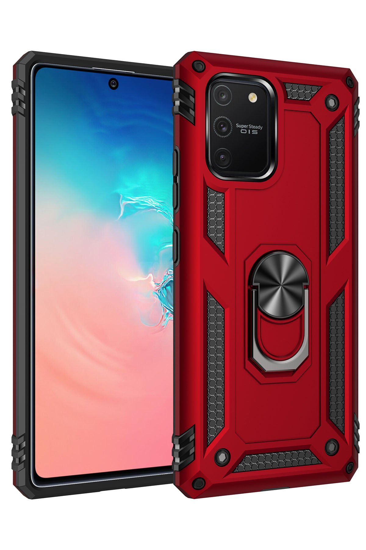  Samsung Galaxy A91 / S10 Lite Kılıf Sofya Yüzüklü Silikon Kapak - Kırmızı