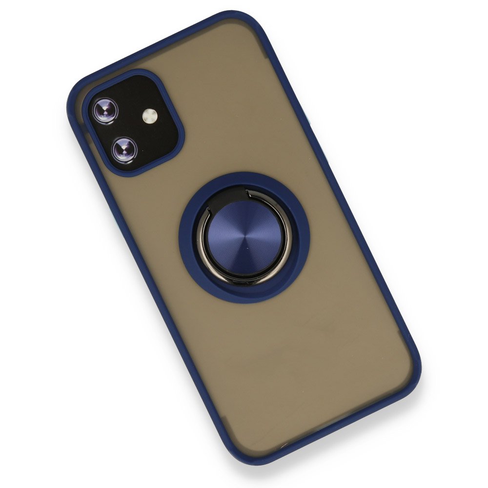  iPhone 12 Kılıf Montreal Yüzüklü Silikon Kapak - Lacivert