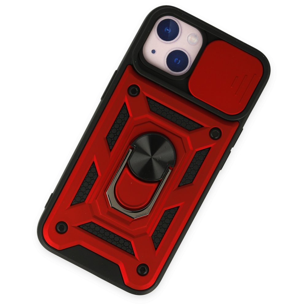  iPhone 14 Kılıf Pars Lens Yüzüklü Silikon - Kırmızı