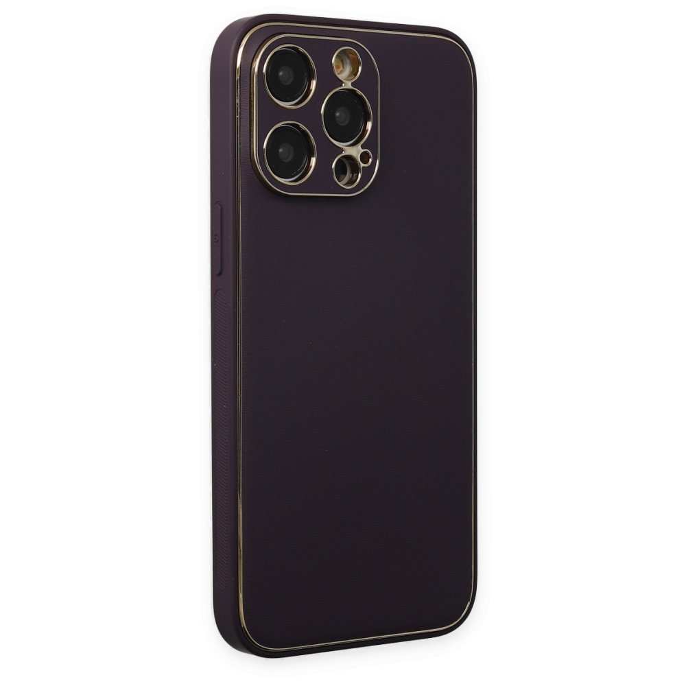 iPhone 13 Pro Max Kılıf Coco Deri Silikon Kapak - Derin Mor  iPhone 13 Pro Max Kılıf Coco Deri Silikon Kapak - Derin Mor
