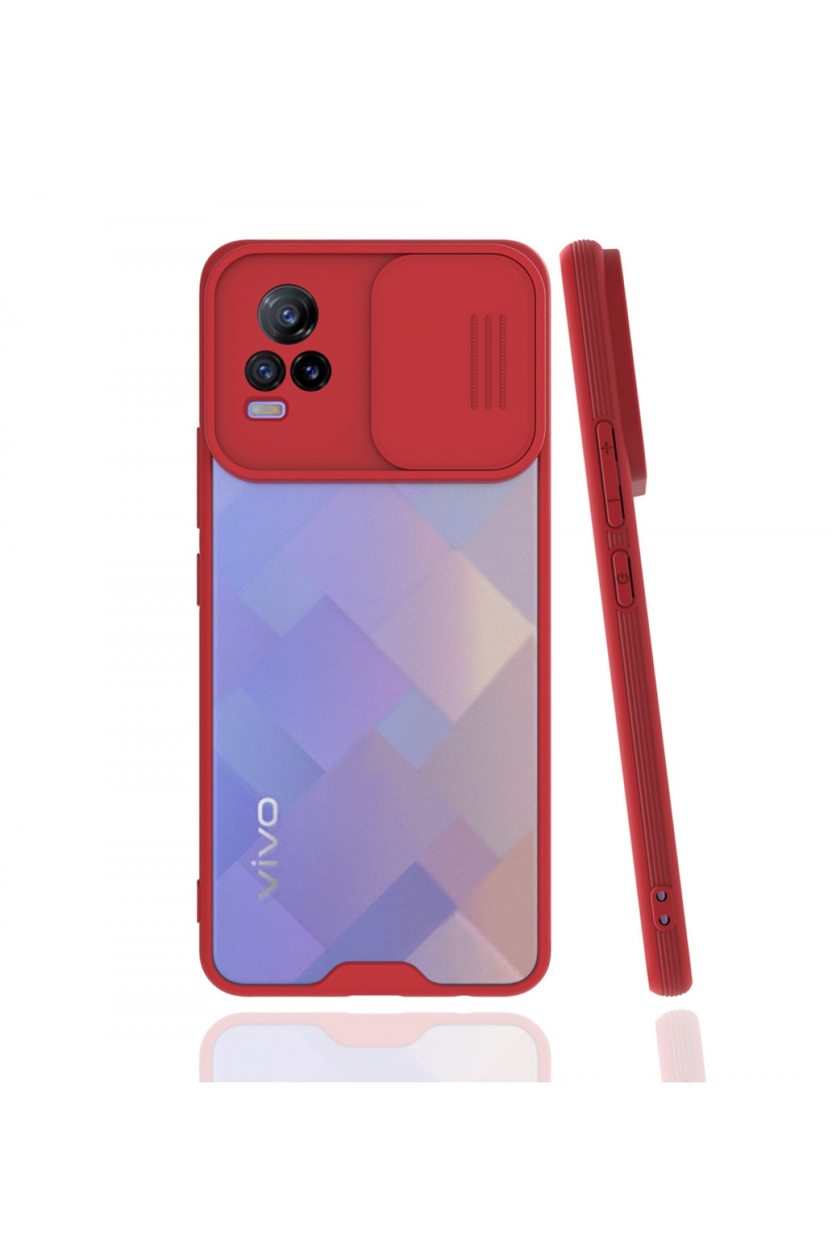 Vivo V21e Kılıf Platin Kamera Koruma Silikon - Kırmızı