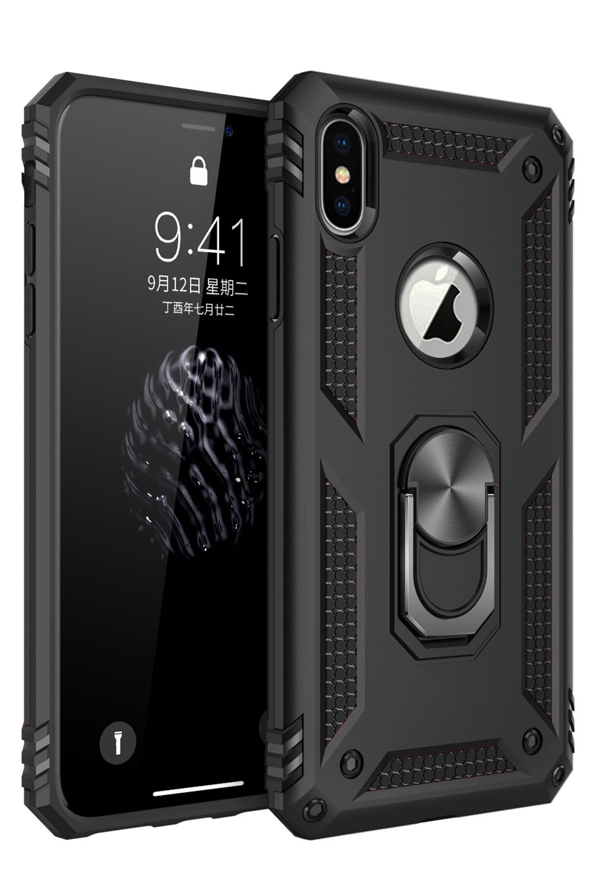  iPhone XS Max Kılıf Sofya Yüzüklü Silikon Kapak - Siyah
