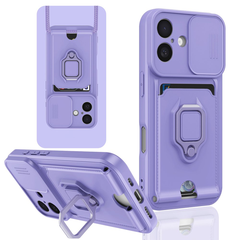 iPhone 16 Kılıf Zuma Kartvizitli Yüzüklü Silikon - Lila  iPhone 16 Kılıf Zuma Kartvizitli Yüzüklü Silikon - Lila