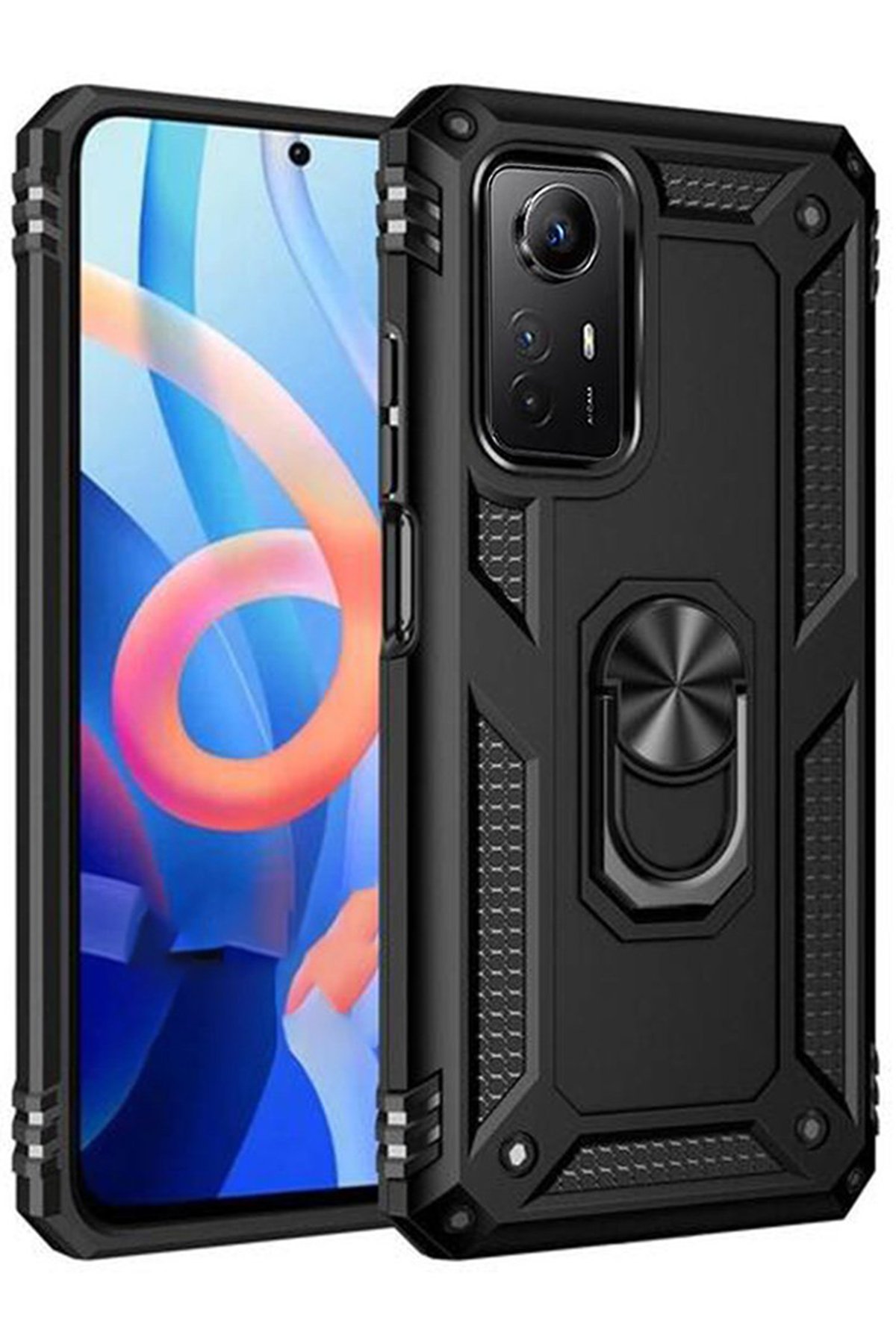 Redmi Note 12S Kılıf Sofya Yüzüklü Silikon Kapak - Siyah