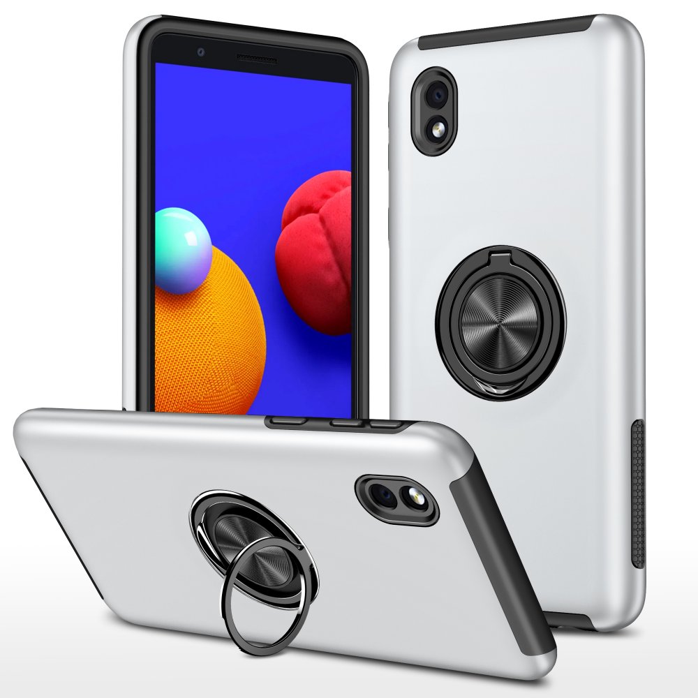  Samsung Galaxy A01 Core Kılıf Elit Yüzüklü Kapak - Gümüş