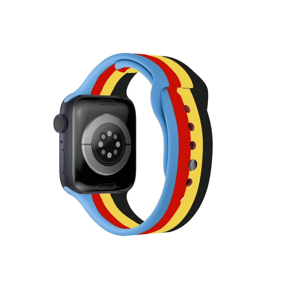  Apple Watch 40mm Gökkuşağı Org Kordon - Siyah-Mavi