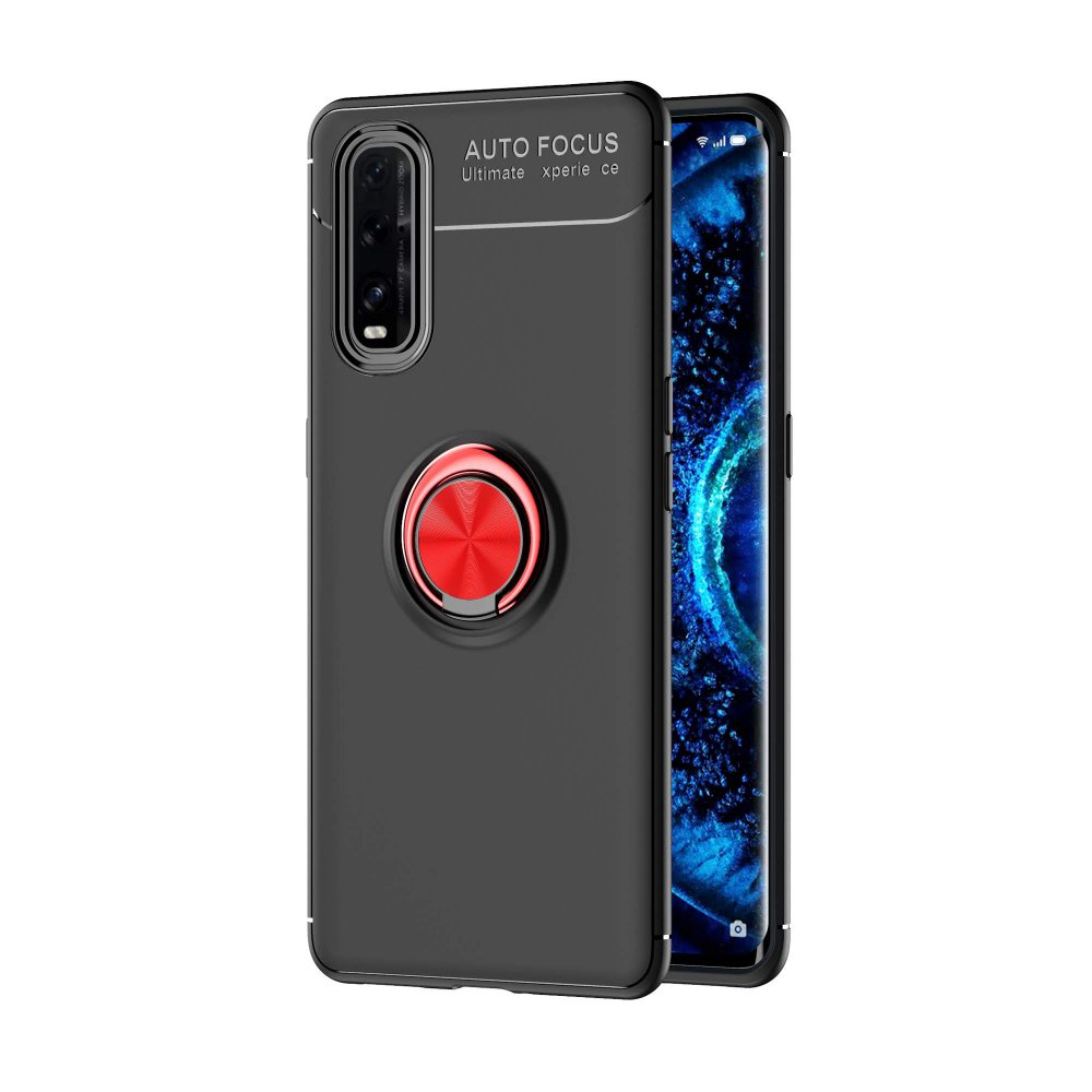  Oppo Find X2 Kılıf Range Yüzüklü Silikon - Siyah-Kırmızı