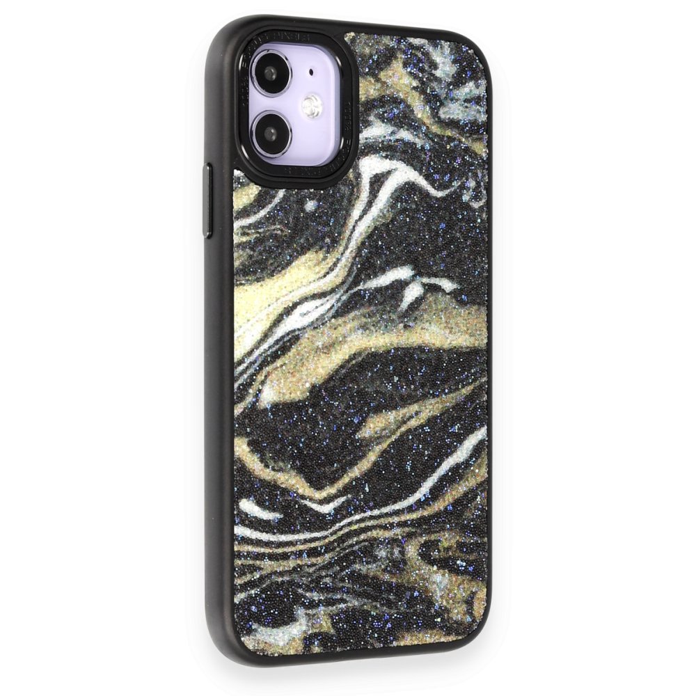 iPhone 12 Kılıf Moda Simli Kapak - Siyah iPhone 12 Kılıf Moda Simli Kapak - Siyah