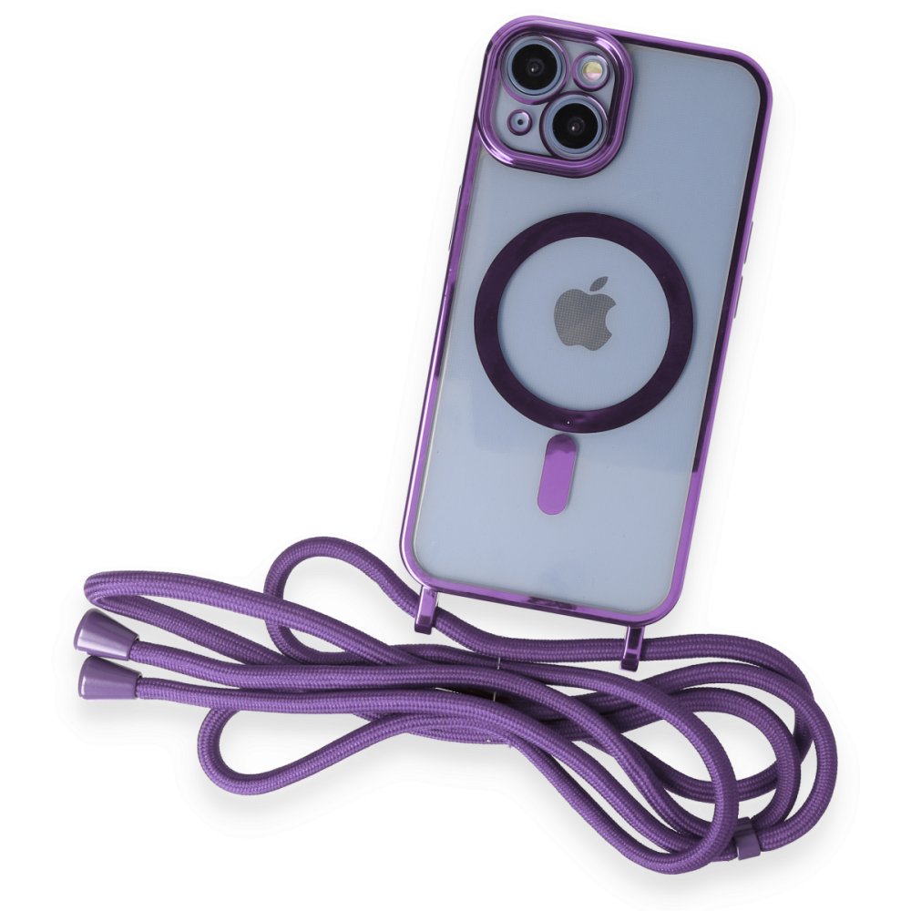 iPhone 14 Kılıf Divo Lazer Askılı Magsafe Kapak - Lila iPhone 14 Kılıf Divo Lazer Askılı Magsafe Kapak - Lila
