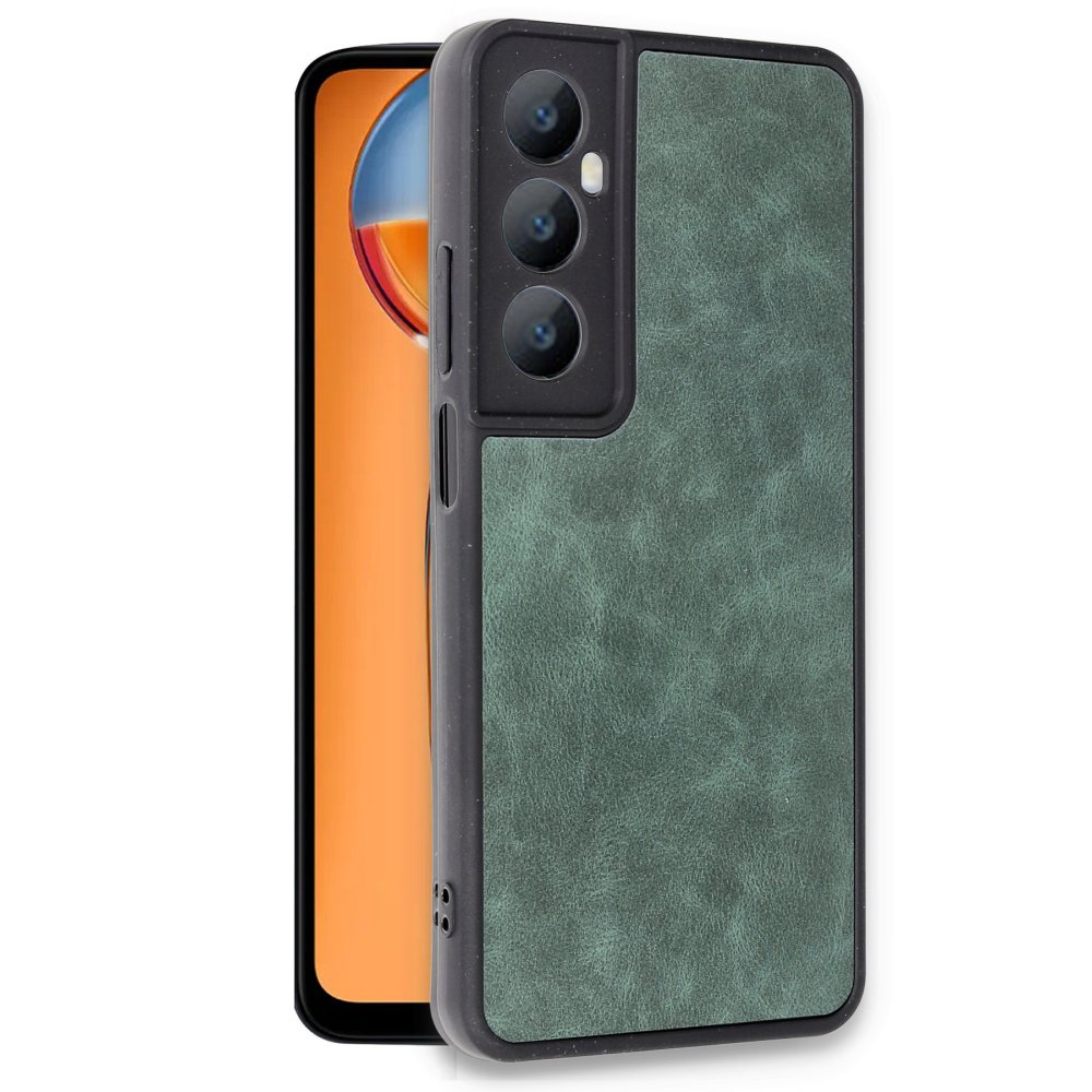 Realme C65 Kılıf Aras Deri Kapak - Koyu Yeşil Realme C65 Kılıf Aras Deri Kapak - Koyu Yeşil