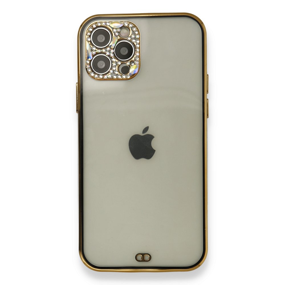  iPhone 12 Pro Kılıf Liva Taşlı Silikon - Siyah