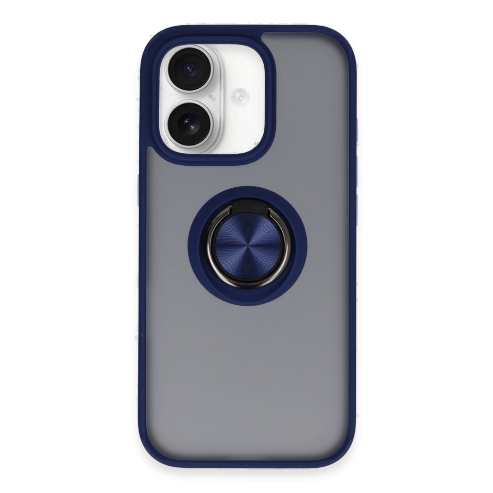 iPhone 16 Kılıf Montreal Yüzüklü Silikon Kapak - Lacivert  iPhone 16 Kılıf Montreal Yüzüklü Silikon Kapak - Lacivert