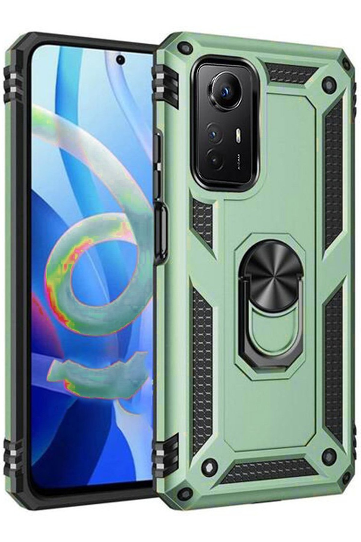 Redmi Note 12S Kılıf Sofya Yüzüklü Silikon Kapak - Yeşil