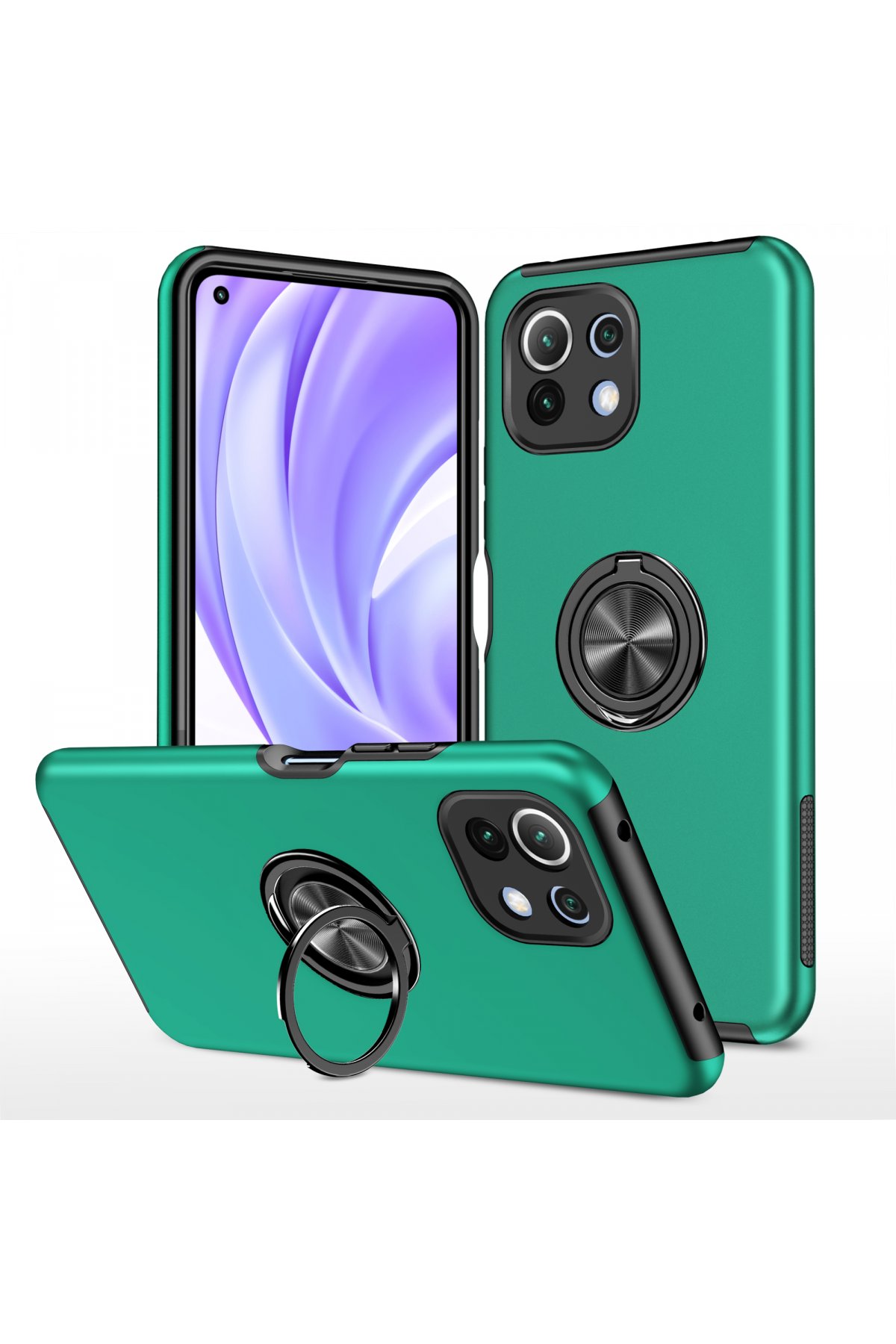  Xiaomi Mİ 11 Lite Kılıf Elit Yüzüklü Kapak - Yeşil