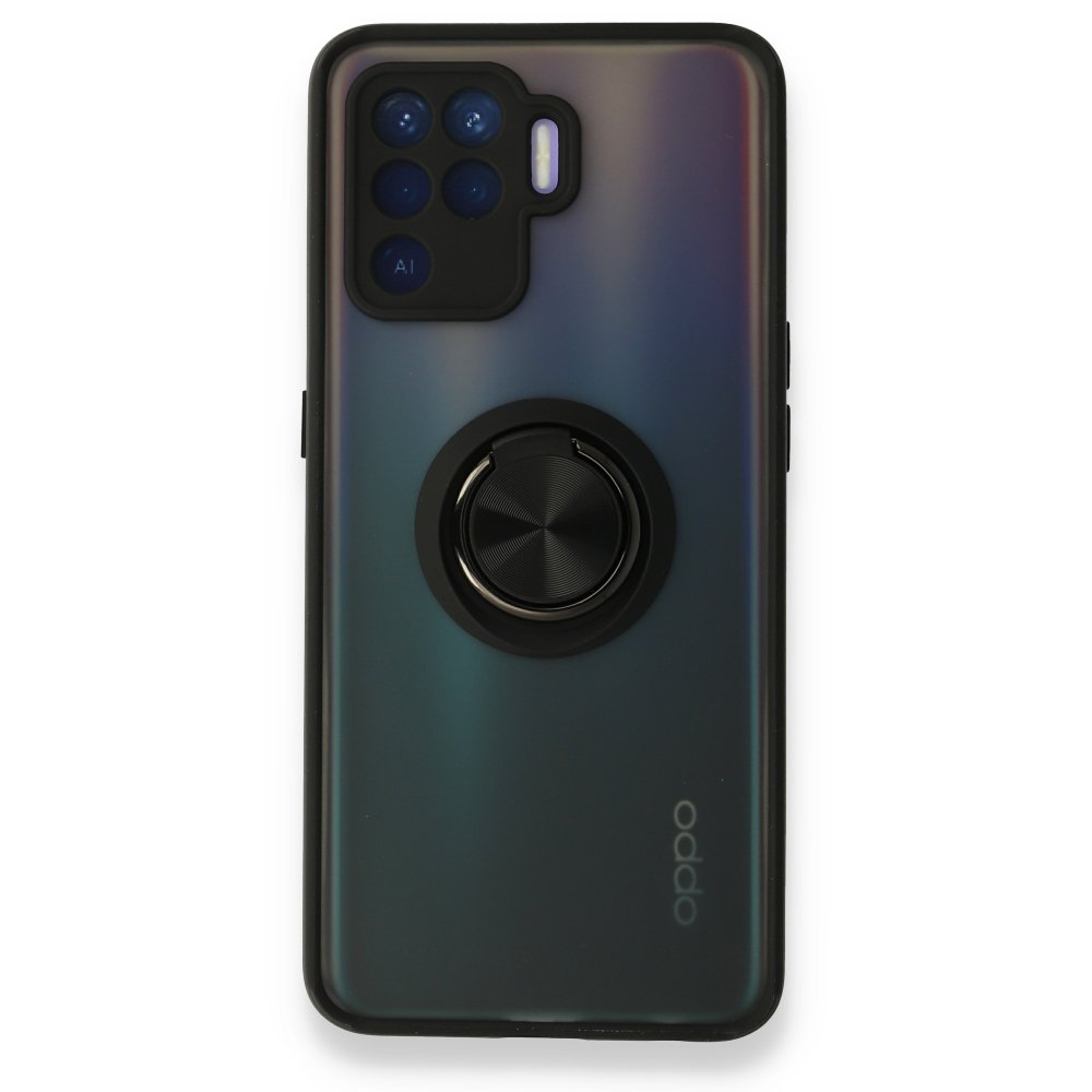  Oppo Reno 5 Lite Kılıf Montreal Yüzüklü Silikon Kapak - Siyah