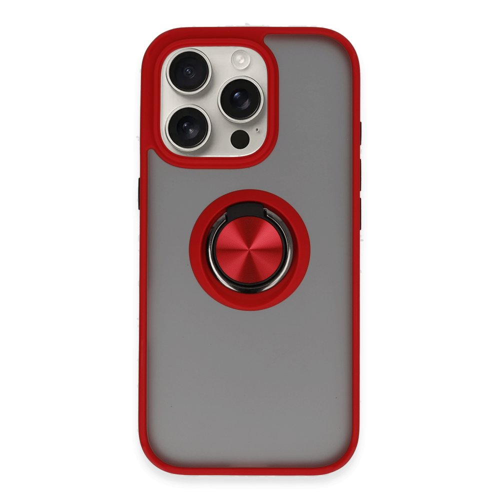  iPhone 16 Pro Max Kılıf Montreal Yüzüklü Silikon Kapak - Kırmızı