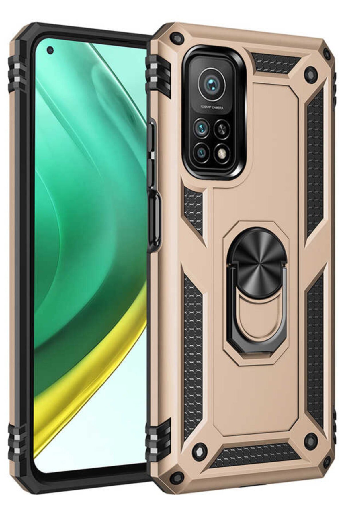  Xiaomi Mi 10T Kılıf Sofya Yüzüklü Silikon Kapak - Gold