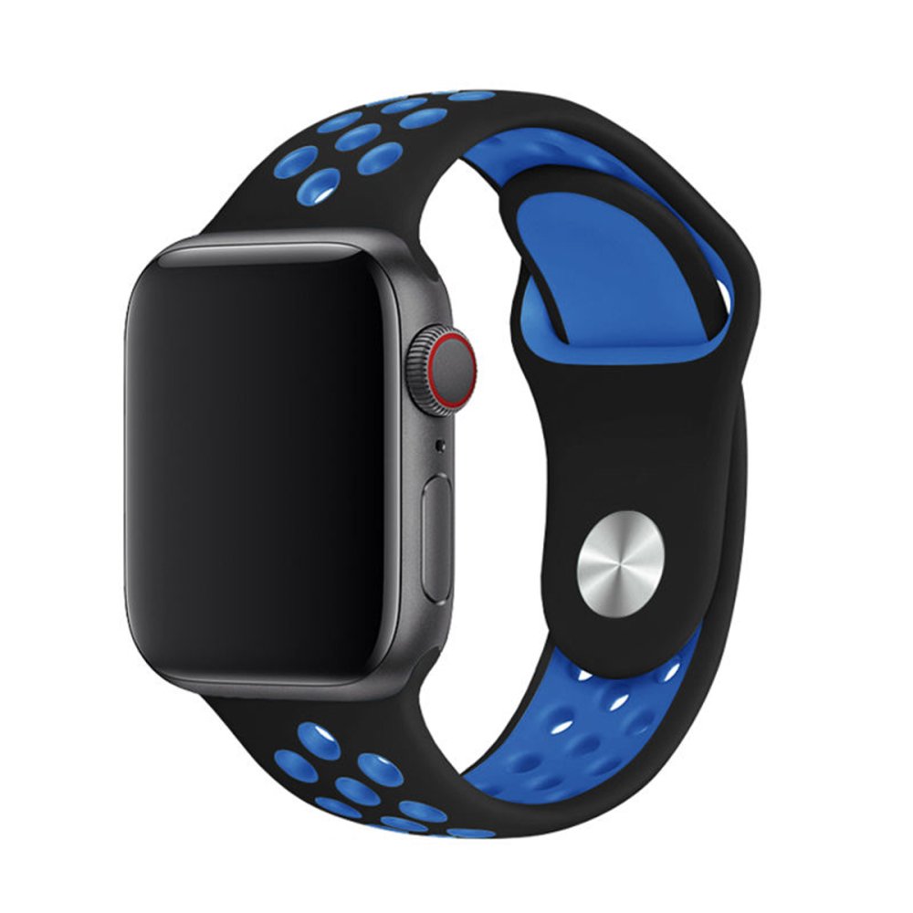  Apple Watch 38mm Spor Delikli Kordon - Siyah-Mavi