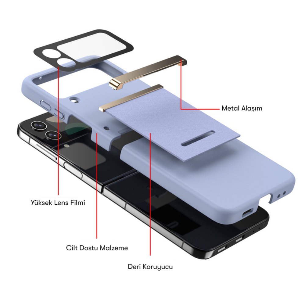  Samsung Galaxy Z Flip 3 Kılıf Belt Flip Kapak - Lacivert