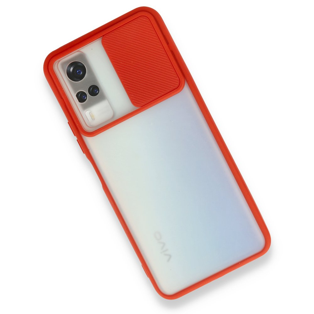  Vivo Y31 2021 Kılıf Palm Buzlu Kamera Sürgülü Silikon - Kırmızı