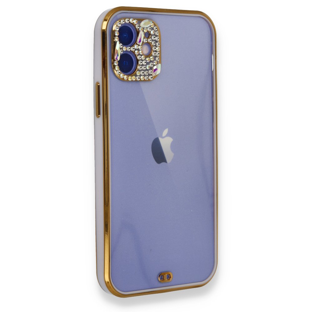  iPhone 12 Kılıf Liva Taşlı Silikon - Mor