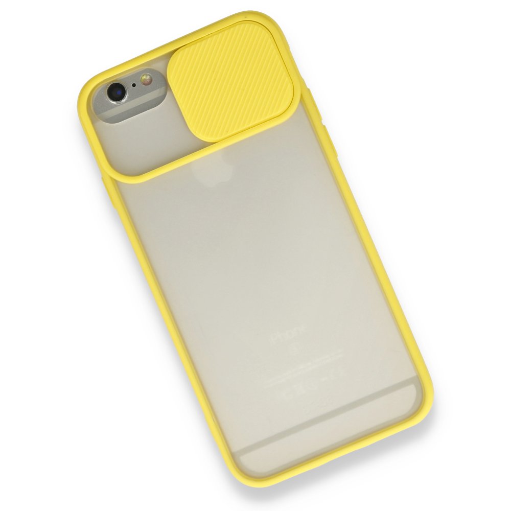 iPhone 6 Kılıf Palm Buzlu Kamera Sürgülü Silikon - Sarı  iPhone 6 Kılıf Palm Buzlu Kamera Sürgülü Silikon - Sarı