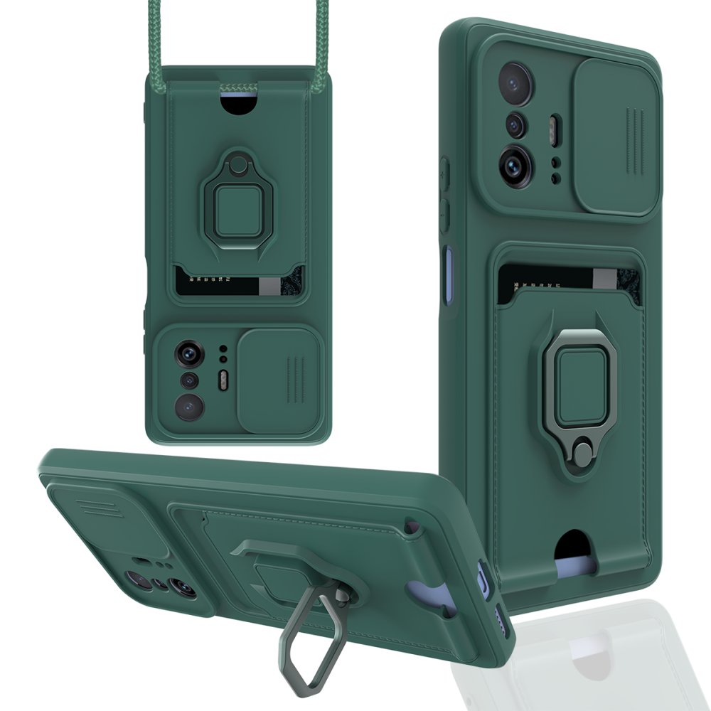  Xiaomi Mi 11T Pro Kılıf Zuma Kartvizitli Yüzüklü Silikon - Yeşil