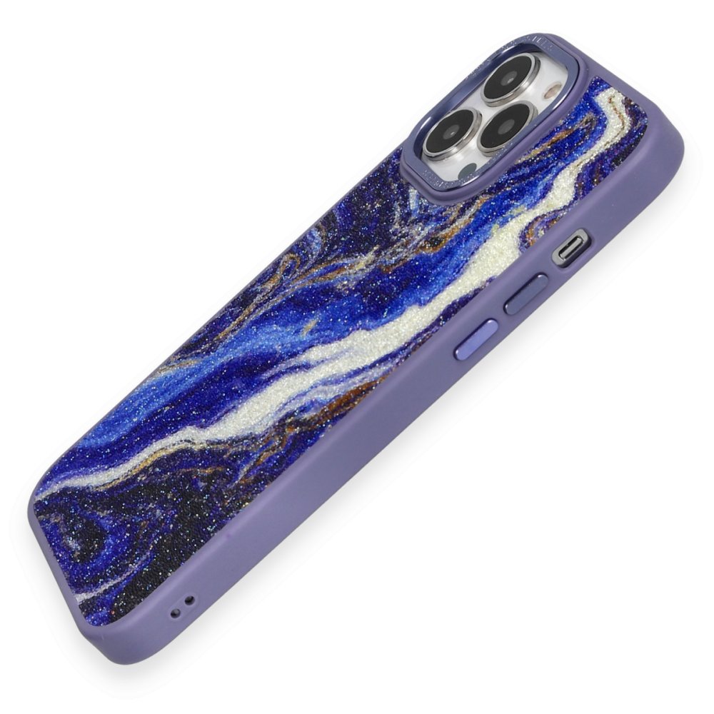  iPhone 13 Pro Kılıf Moda Simli Kapak - Mavi