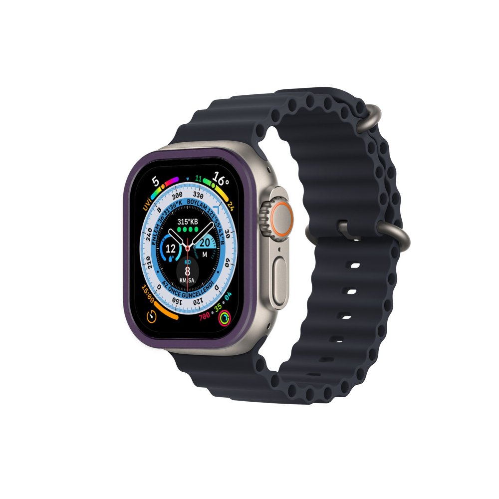  Apple Watch Ultra 49mm Alüminyum Kasa Cam Ekran Koruyucu - Mor