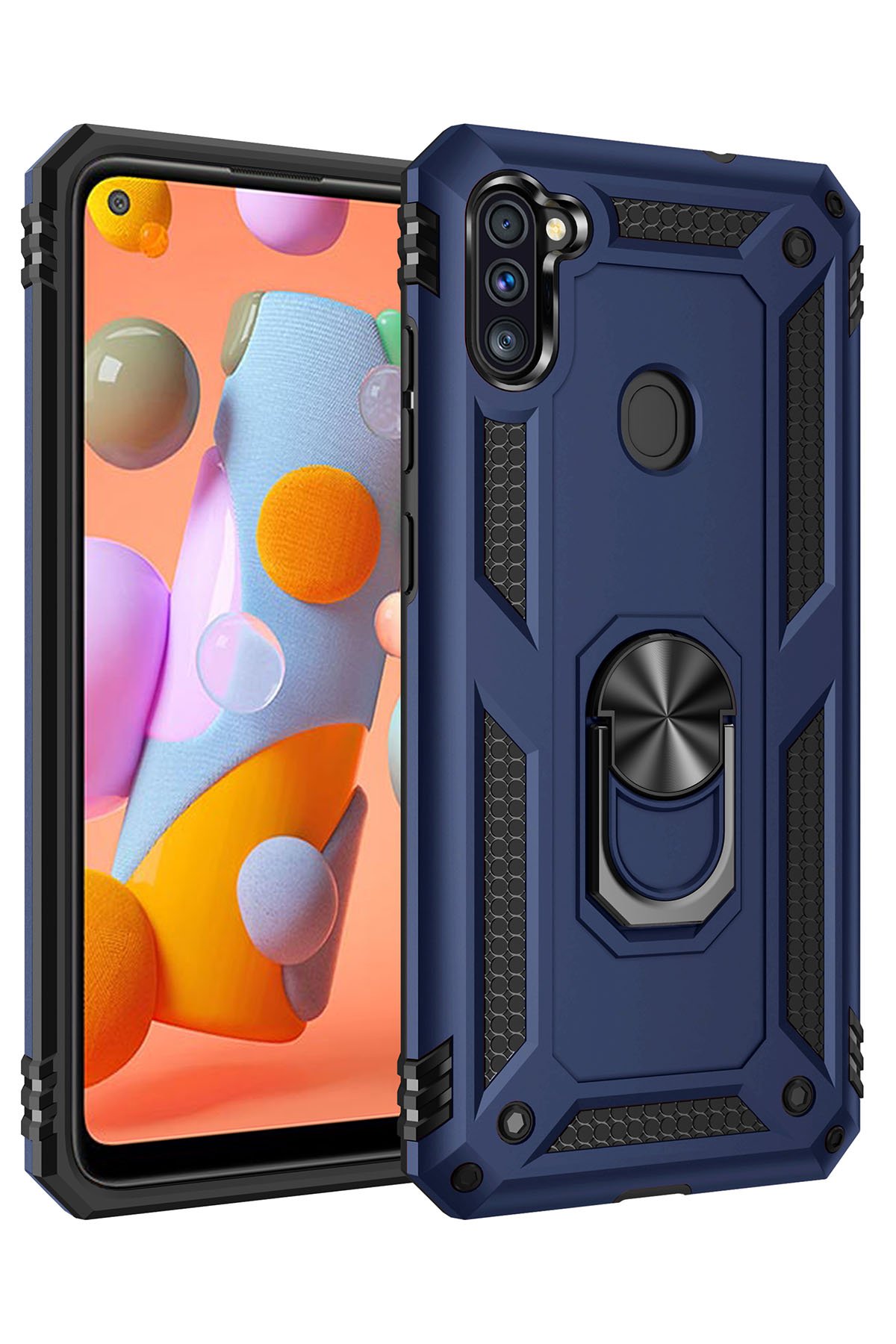  Samsung Galaxy M11 Kılıf Sofya Yüzüklü Silikon Kapak - Lacivert