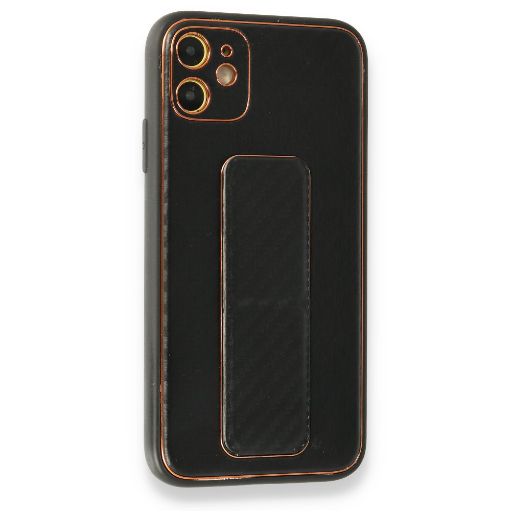 iPhone 12 Kılıf Coco Karbon Standlı Kapak - Siyah iPhone 12 Kılıf Coco Karbon Standlı Kapak - Siyah