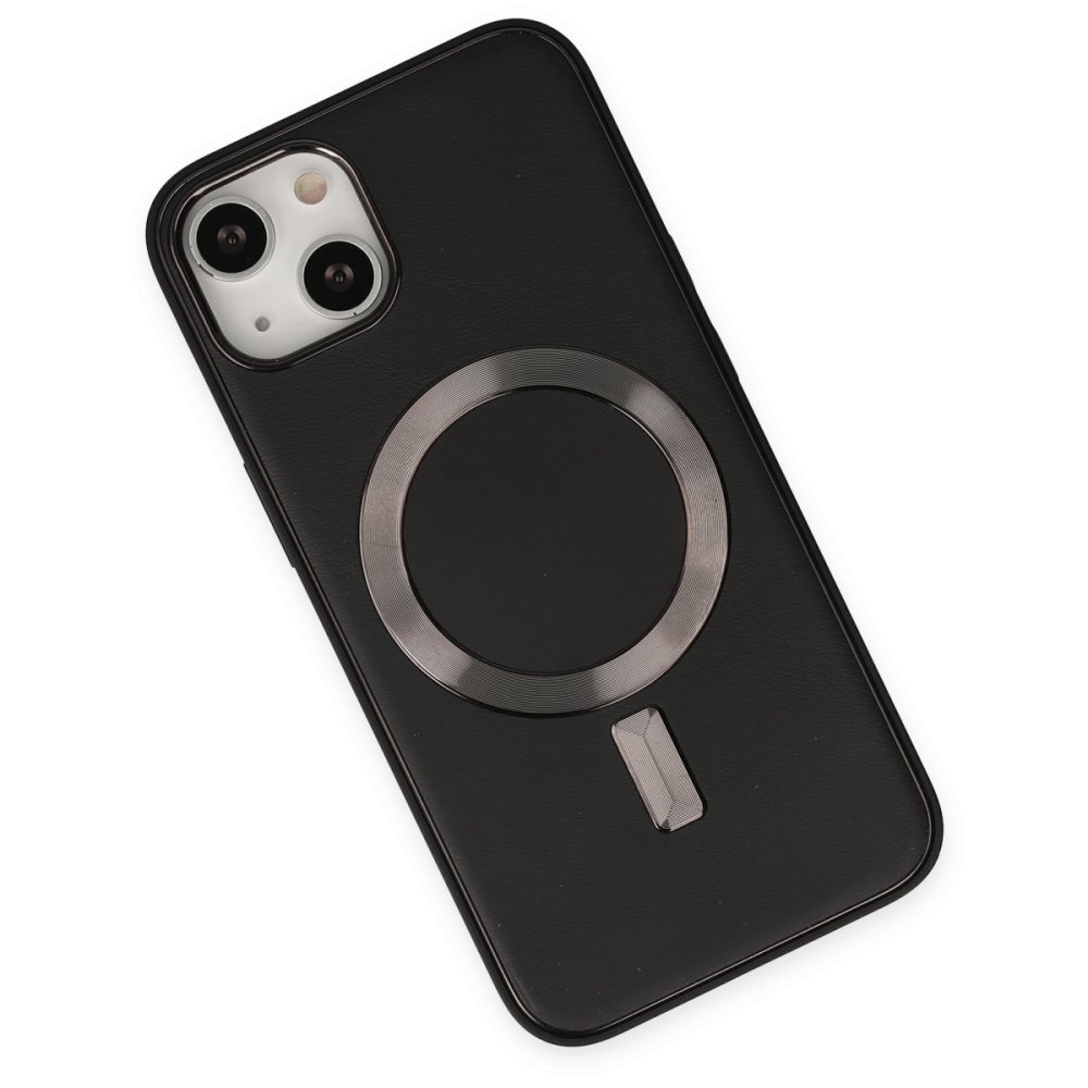  iPhone 14 Kılıf Coco Deri Magneticsafe Silikon - Siyah
