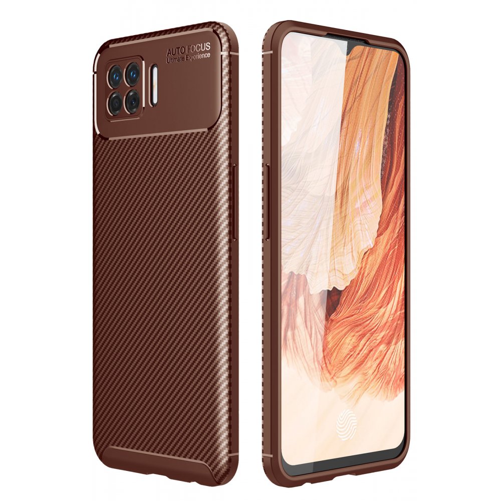  Oppo A73 Kılıf Auto Focus Karbon Kapak - Kahverengi
