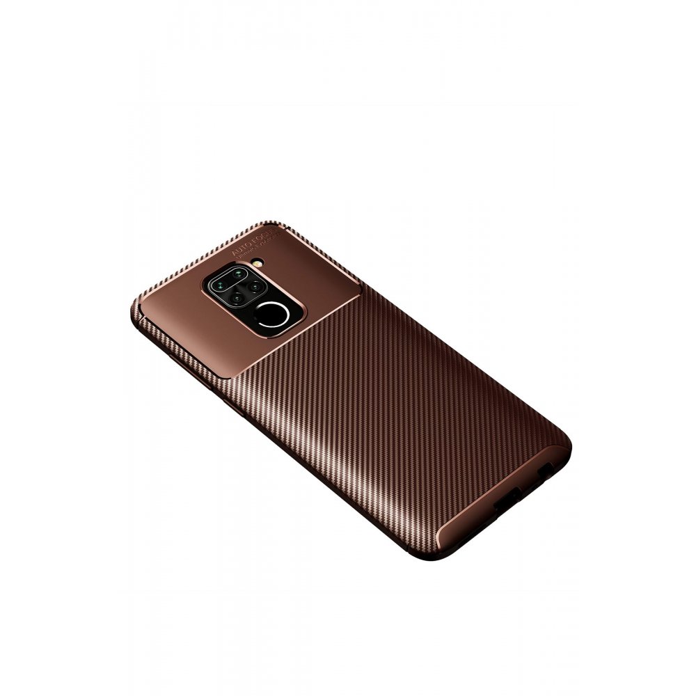 Redmi Note 9 Kılıf Auto Focus Karbon Kapak - Kahverengi