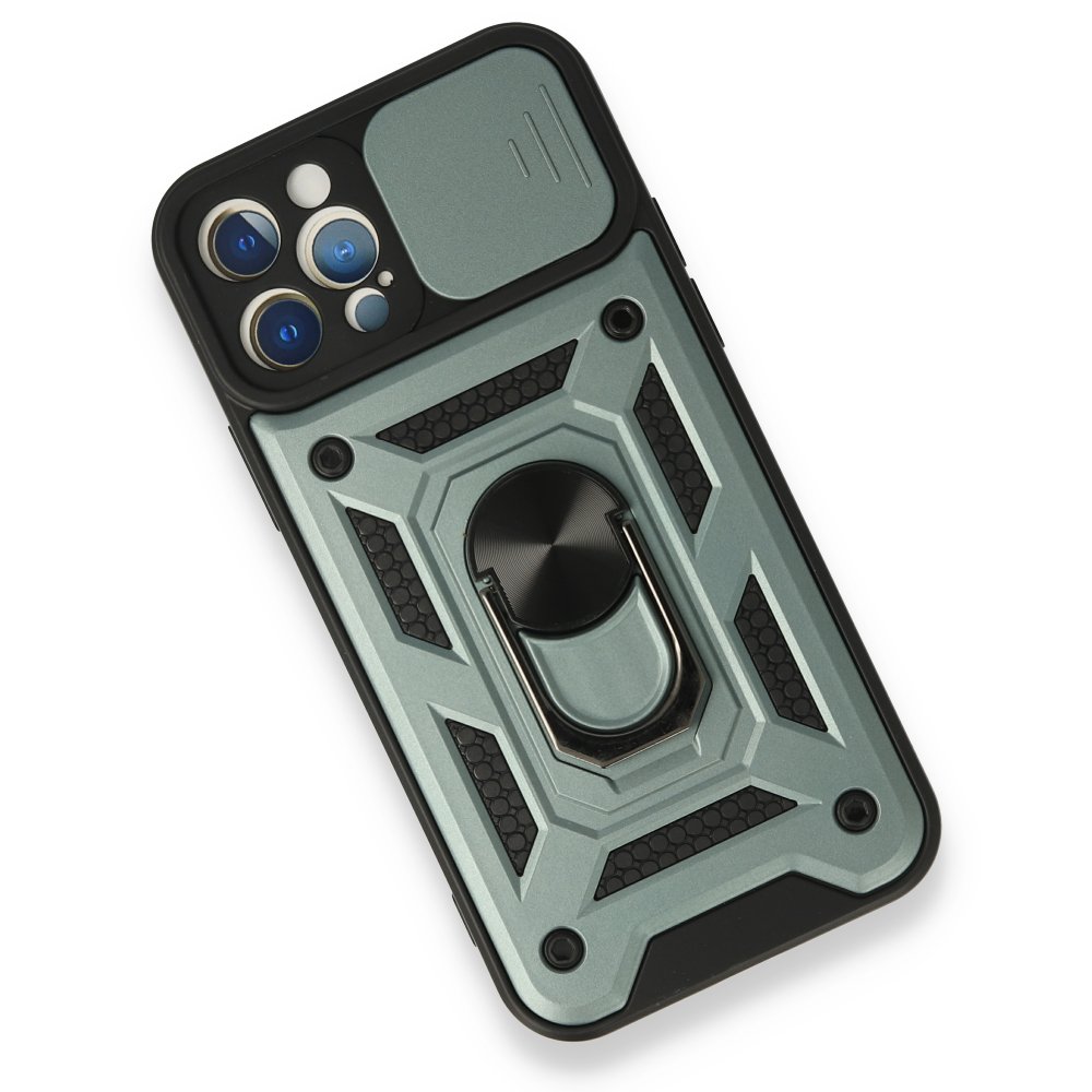  iPhone 12 Pro Kılıf Pars Lens Yüzüklü Silikon - Yeşil