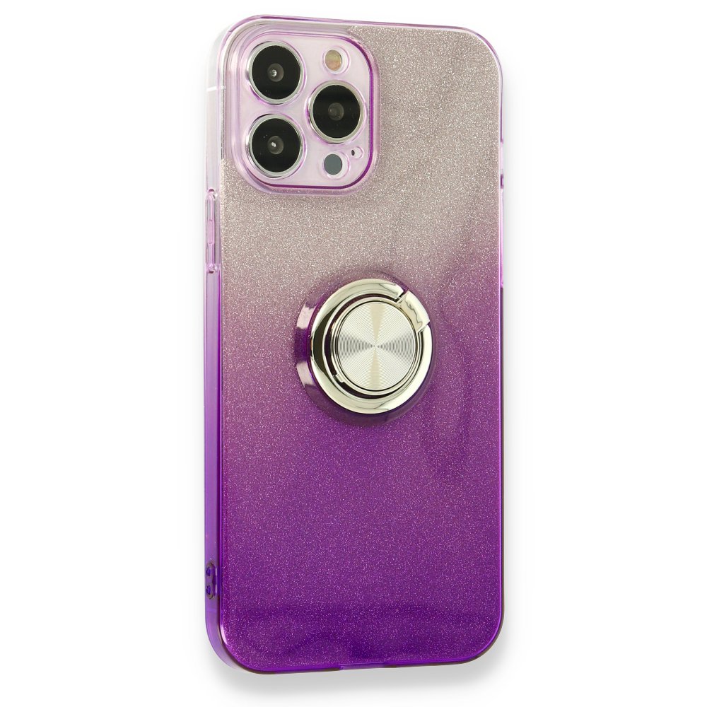  iPhone 13 Pro Kılıf Simli Yüzüklü Silikon - Mor