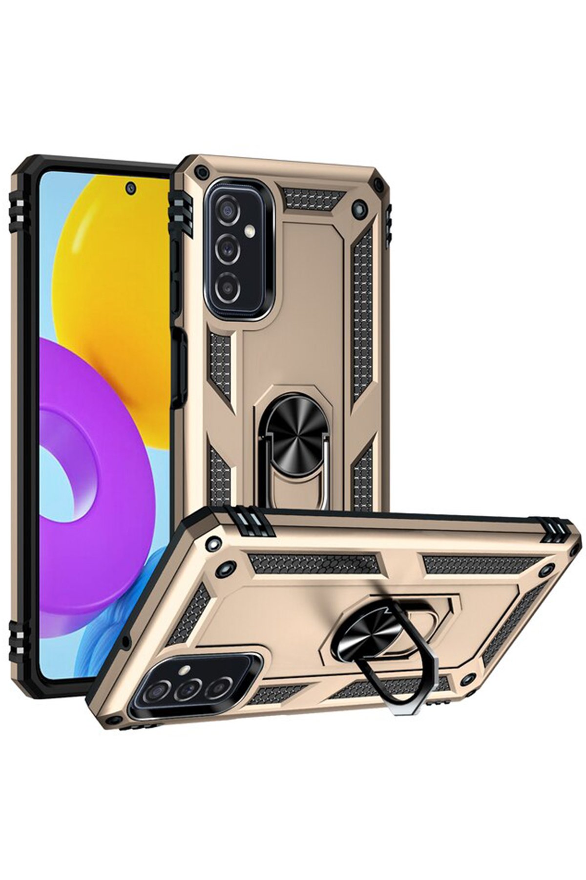  Samsung Galaxy M52 5G Kılıf Sofya Yüzüklü Silikon Kapak - Gold