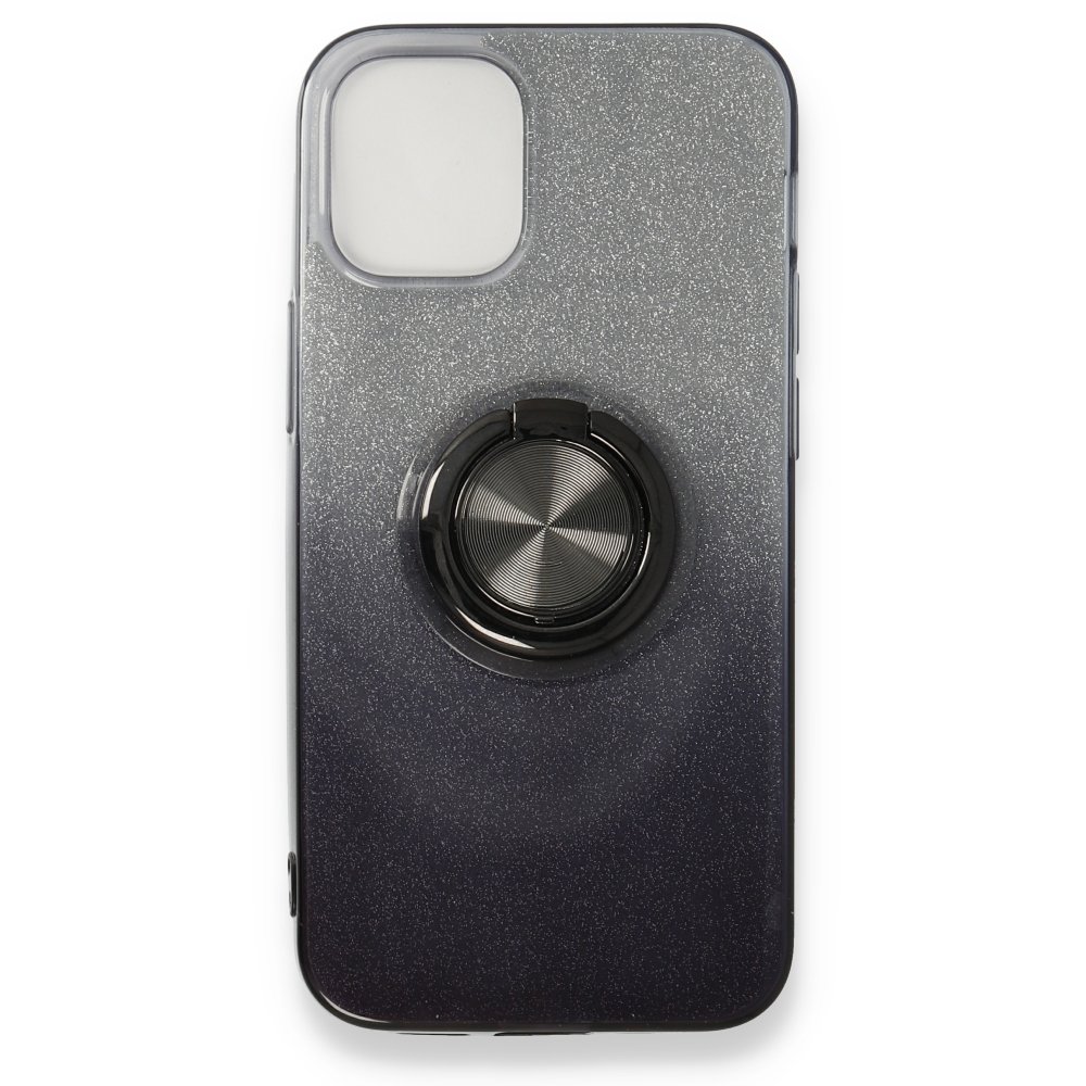  iPhone 12 Mini Kılıf Simli Yüzüklü Silikon - Siyah