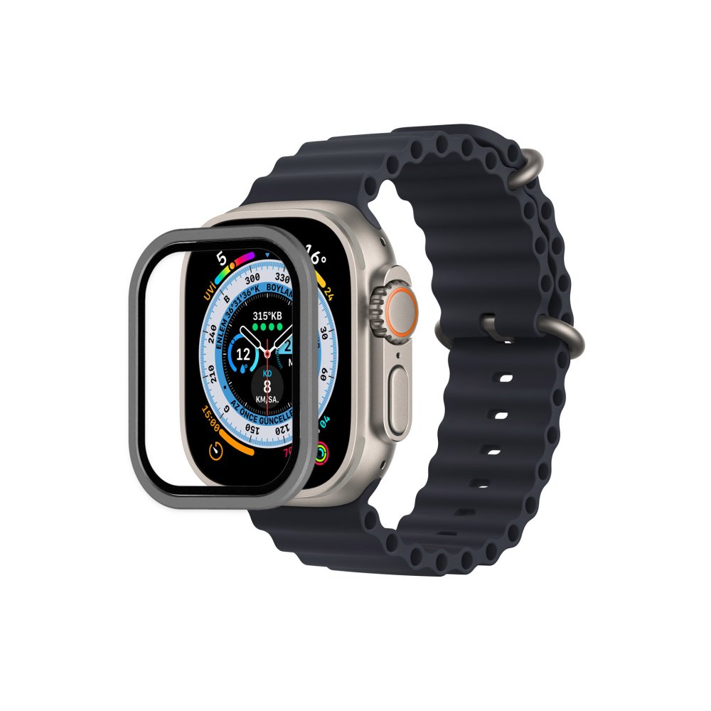  Apple Watch Ultra 49mm Alüminyum Kasa Cam Ekran Koruyucu - Gri