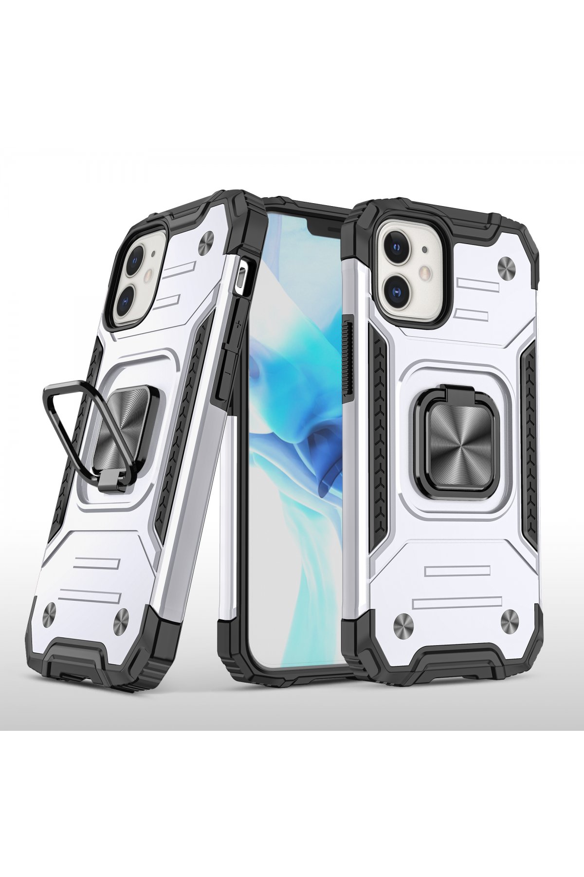  iPhone 12 Kılıf Zegna Yüzüklü Silikon Kapak - Gümüş