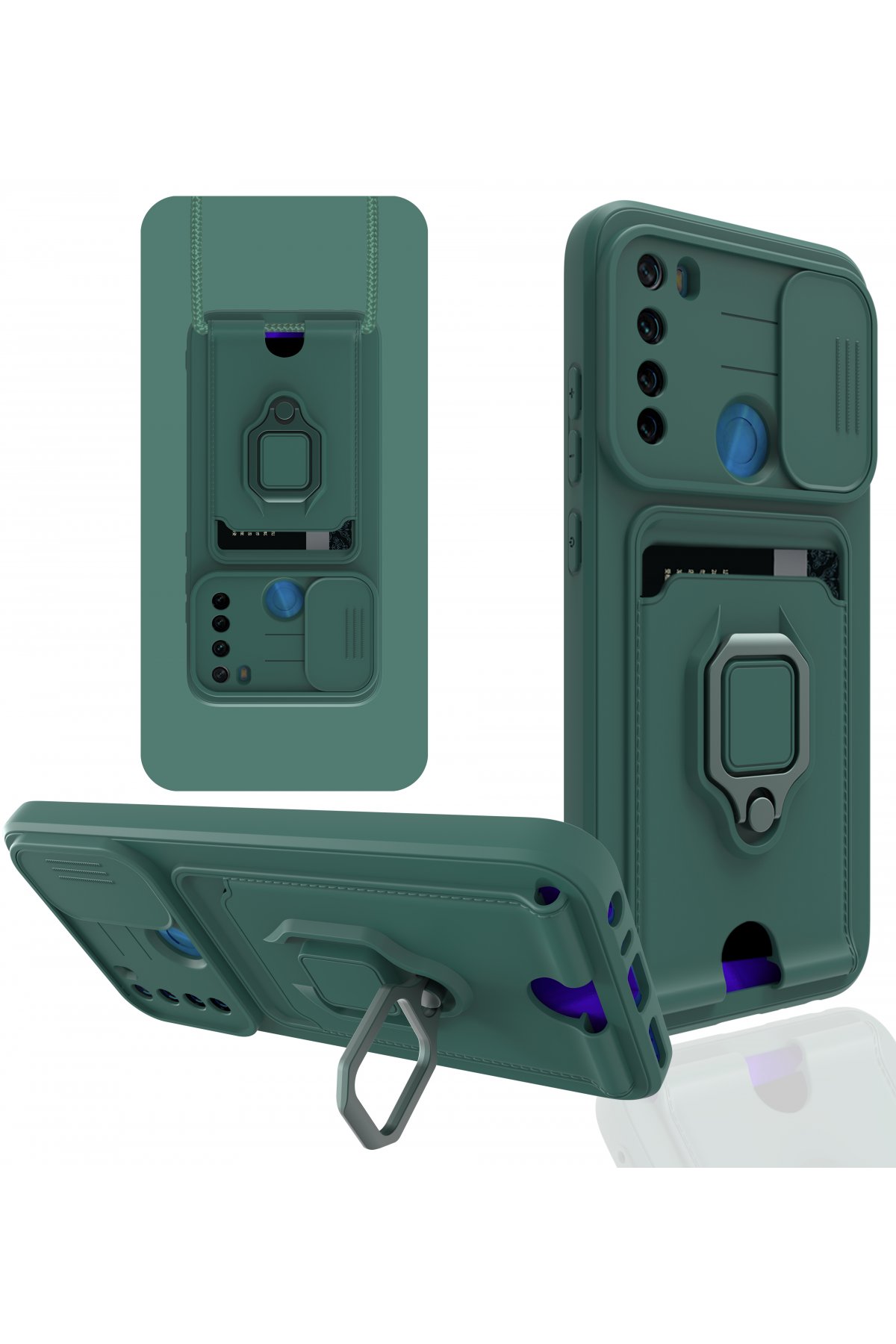 Redmi Note 8 Kılıf Zuma Kartvizitli Yüzüklü Silikon - Yeşil