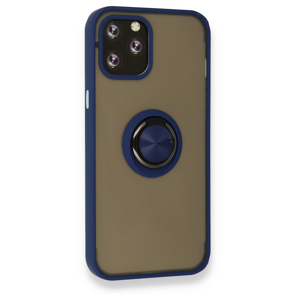  iPhone 12 Pro Kılıf Montreal Yüzüklü Silikon Kapak - Lacivert