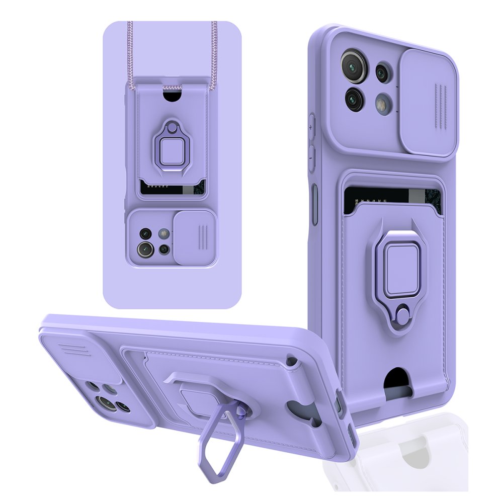 Xiaomi Mİ 11 Lite Kılıf Zuma Kartvizitli Yüzüklü Silikon - Lila  Xiaomi Mİ 11 Lite Kılıf Zuma Kartvizitli Yüzüklü Silikon - Lila