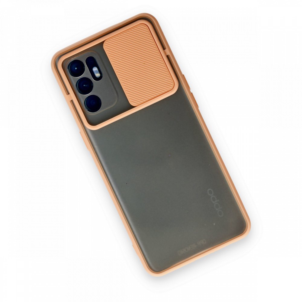 Oppo Reno 6 Kılıf Palm Buzlu Kamera Sürgülü Silikon - Pembe Oppo Reno 6 Kılıf Palm Buzlu Kamera Sürgülü Silikon - Pembe