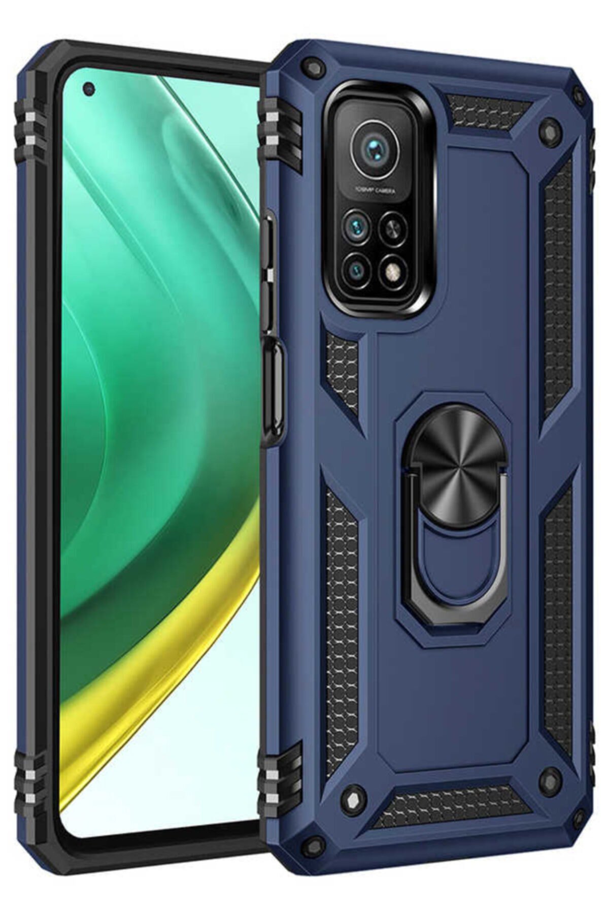  Xiaomi Mi 10T Pro Kılıf Sofya Yüzüklü Silikon Kapak - Lacivert