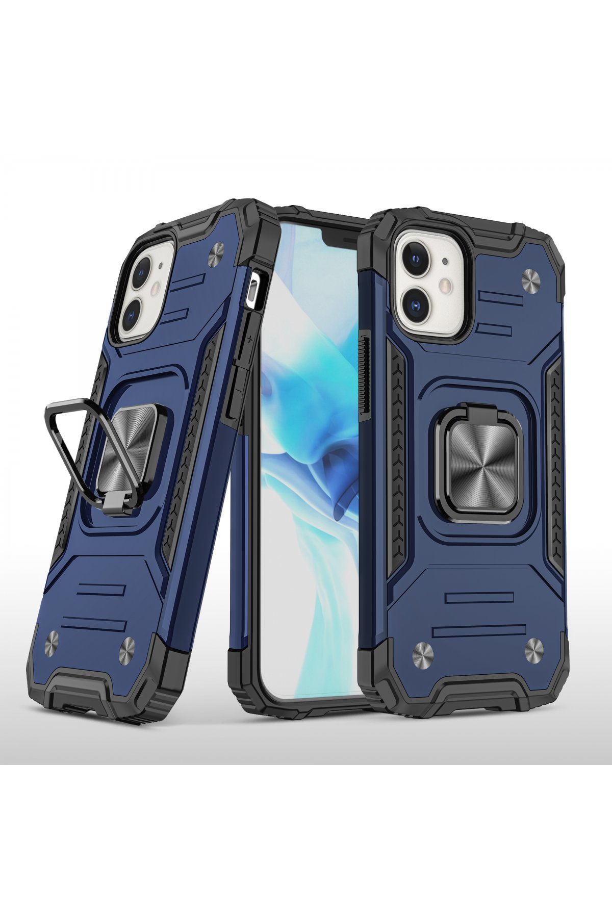  iPhone 12 Kılıf Zegna Yüzüklü Silikon Kapak - Mavi