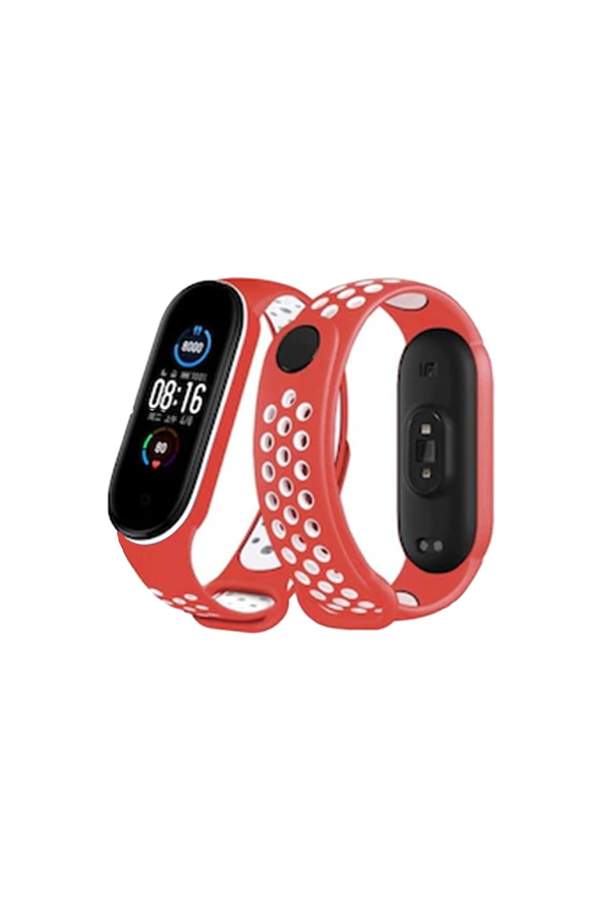  Xiaomi Mi Band 3 Spor Delikli Kordon - Kırmızı-Beyaz