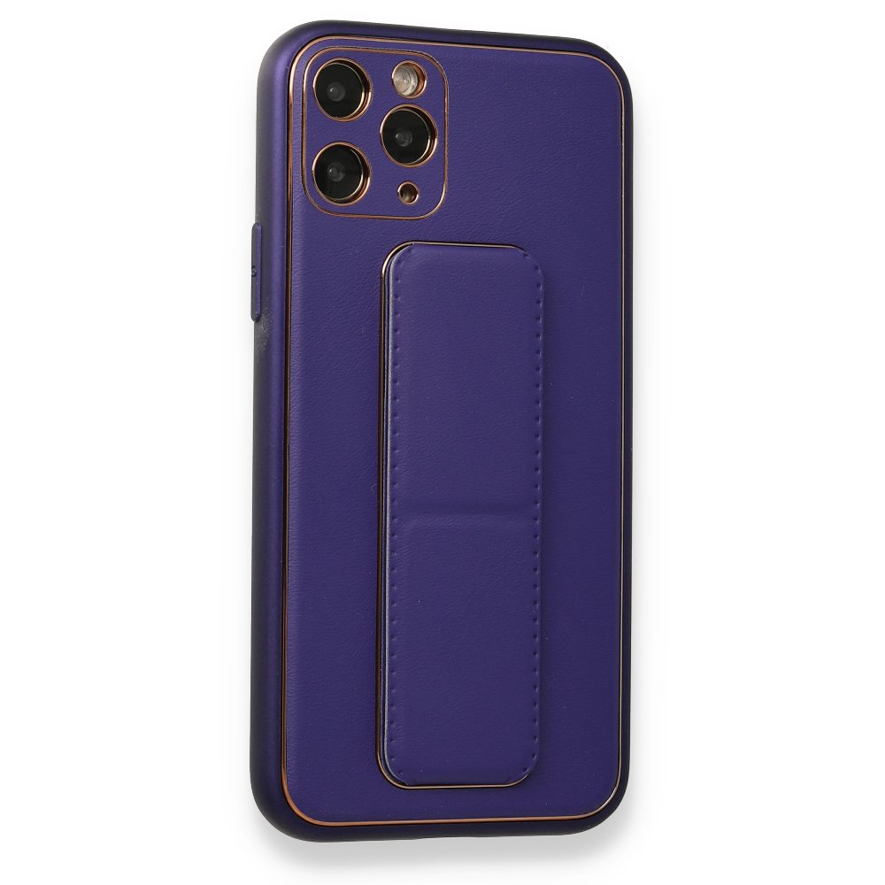  iPhone 11 Pro Kılıf Coco Deri Standlı Kapak - Mor