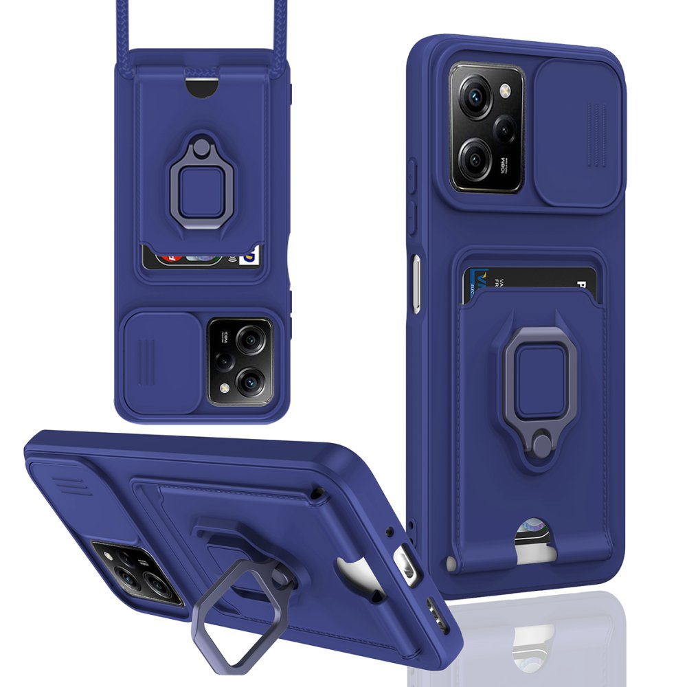  Xiaomi Poco X5 Pro 5G Kılıf Zuma Kartvizitli Yüzüklü Silikon - Lacivert